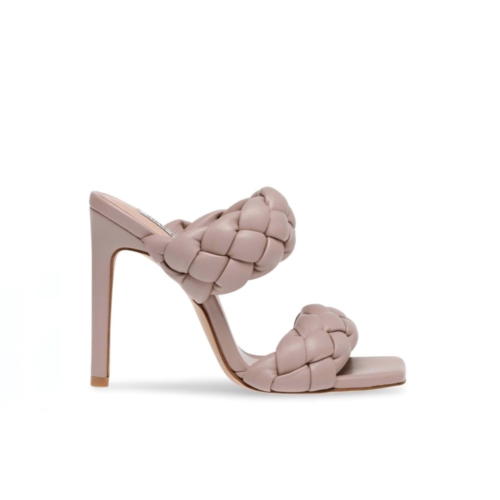 Steve Madden Beige Braided Kenley Square Toe Stiletto Slip On Sandals Shoes